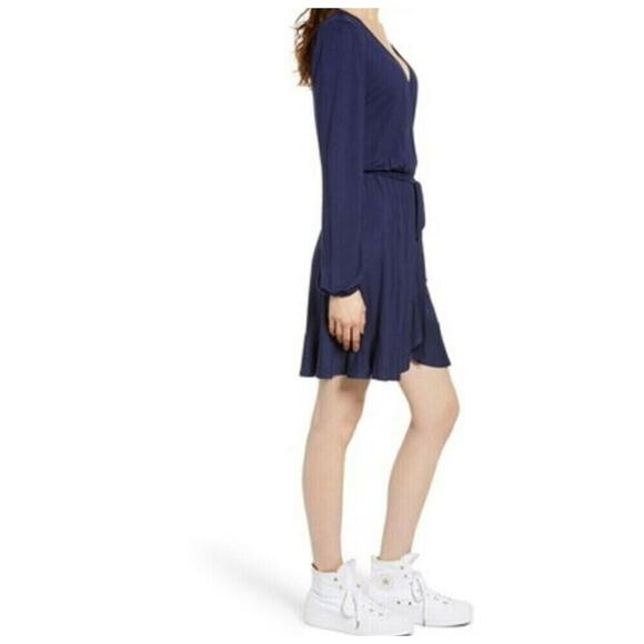 BP. Long Sleeve Faux Wrap V-Neck Dress Size XS/Extra Small Navy Blue Salute NWT - Picture 5 of 7